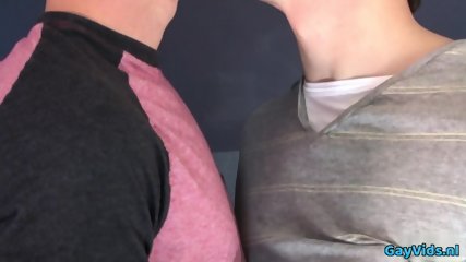 Brunette gay spanking and cumshot