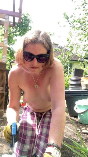 Topless DIY in My Very Exposed Garden!