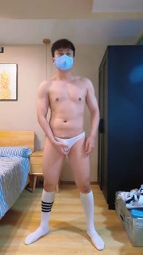 Boy in white socks masturbates and cums