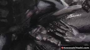 Asian Damian Dragon and Yoshi Kawasaki breed raw splattering oily black goo