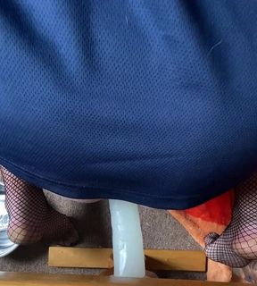 Fishnet nylons dildo ride