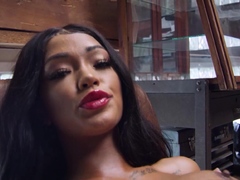 Big boobs curvy petite ebony MILF strips