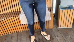 Pee in jeans outdoor and walk home like that! Shower playing!