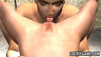 Busty 3D brunette babe gets her wet pussy licked