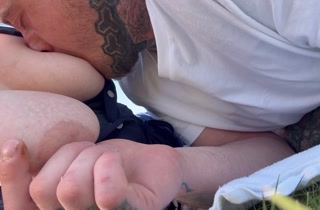 Having his feed discreetly out on a walk