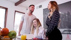 Stepson Seth returns home &mdash;  sparking a hot affair with his seductive MILF stepmom Cherie and her friend Carolina in a wild threesome