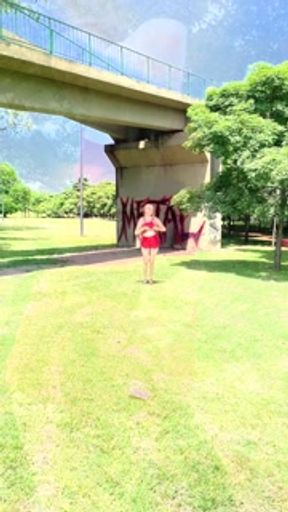 Naughty slut in a red outfit.