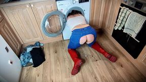 Dumb Wife Stuck in Washing Machine Analed