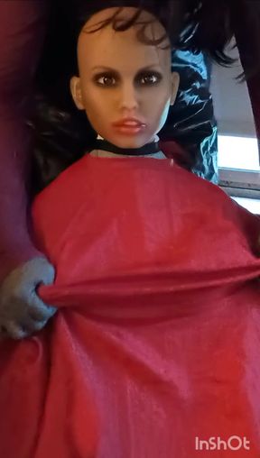 Bald model Julia in barbershop capes getting her tits rubbed