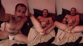 stroking a big load out while stuffing huge toys in my hole