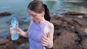 Amateur MILF and Teen Anal Blowjob on Shore