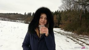 Teen German girl receives anonymous stranger′s blowjob in public POV