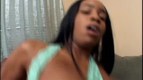 Sandi Jackmon: Busty black beauty bounces her pussy on a massive cock