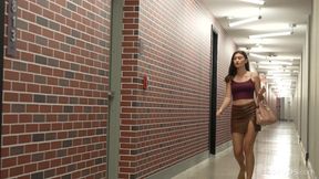 Smoking hot babe gets caught masturbating in the hotel staircase