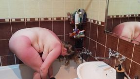 My Chubby Wife with Big Natural Tits Takes a Shower and Shaves Her Legs,