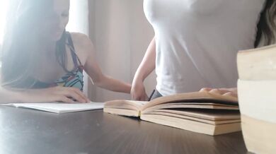 Russian tutor fingered my wet panties at her desk while class got cancer