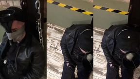 military man pissing on young policeman in his bunker