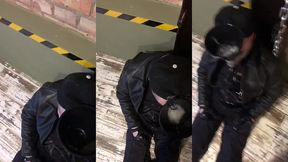 military man pissing on young policeman in his bunker