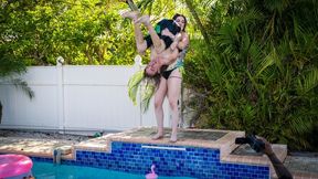 Irene Silver vs Niko: Pro Wrestling Pool Punishment ( Pro wrestling moves in pool, power bombs, spartan kicks, suplex & aquaphila)