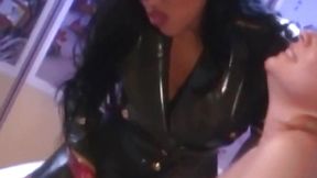 PussyCatsLatex.com - Big ass lesbian's paddling submission to leather-clad mistress
