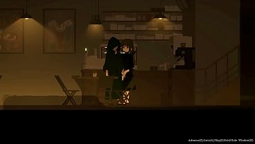 White haired woman makes a blowjob in a man in a cape in hentai game  video