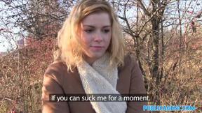 ”Lost Blonde Sucks Stranger's Meat for Cash”