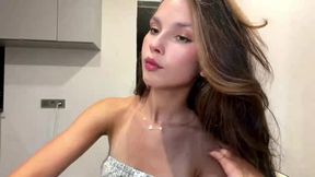 Stunning Brunette Model Teases in Sparkly Outfit