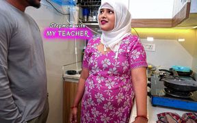 My Hijabi Muslim Stepmom Takes Help From My Teacher for Exam, Teacher Fucked Hard My Stepmom in Kitchen with Clear Hindi Audio