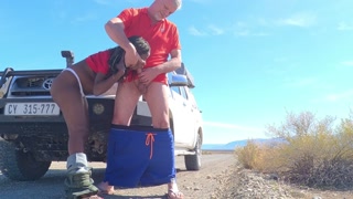 Sexcation Part 4 - Pissing next to the road and getting daddy to eat my pissed pussy clean
