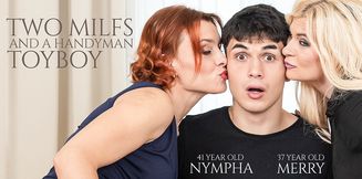 toyboy handyman got lured into a wild threesome with 37 year old MILFs Merry and 41 year old Nympha