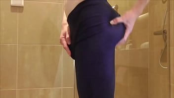 Ripping out of my dark purple lycra shorts as I cum