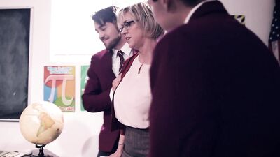 Cougar teacher Dee Williams is surrounded by young cocks that need sucking