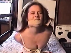 Hot pornstar bound and gagged with cumshot