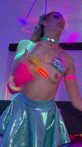 Emily Jade Rides Cowgirl as Her Iridescent Outfit Shimmers Under Neon!