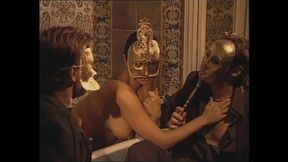 Brunette Fucked in a Threesome by Two Masked Men