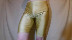 Golden Lycra shorts get fucked hard