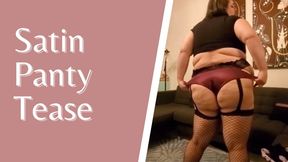 BBW Tries On Satin Panties & Strips in Fishnets