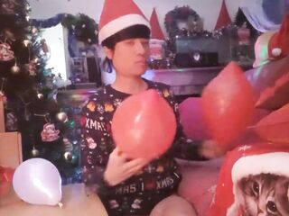 Jon Arteen blows, plays, cuddles, smells, pops taut balloons until bursting stroking to cumming for Christmas