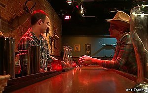 Shemale cowgirl anal fucks bartender
