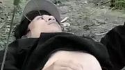 This gay twink sticks his cock through his fly to jerk off outside