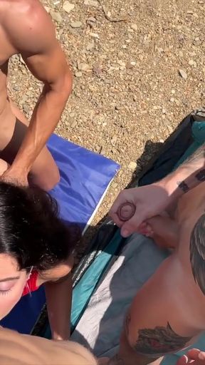 Captivating moment from &quot;Two males met a couple and fucked his girlfriend right on a public beach&quot;