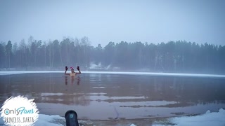 POV: Beautiful Nude Girl Public Winter Swimming In Frozen Lake