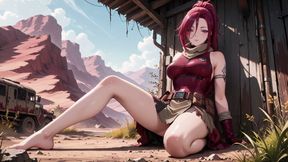 Redhead Warrior in Ruins! Forbidden Encounter in the Industrial Wasteland, her tight combat suit soaked and hazy eyes.