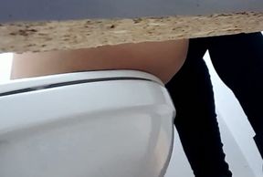 Adorable ass of a white girl in tight black pants filmed on cam