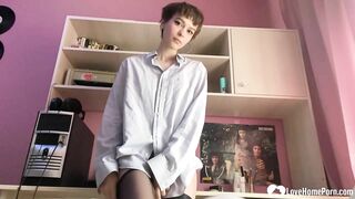 Solo Girl's Tattooed Temptation with Stockings