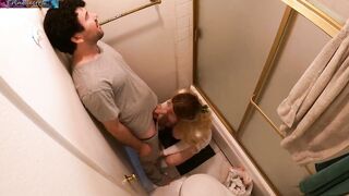 Stepmom and stepson have a concealed rendez-vous inside the WC during a family dinner