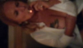 Horny smoking Cougar licks her Monstertits