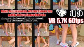 VR 3D 5,7K 180 60 fps | Models Anastasia and Bea Toe Wiggling, with their ballerina flats and Nike Air Shadow Multi Color, show you their shoes and feet in great detail. They also wiggle their toes a lot.