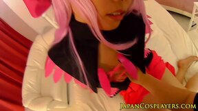 Cosply Japanese Babe Fingers Her Twat, Gets Screwed, & Takes A Fat Creampie