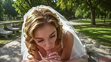 I completely defiled this innocent white dress, making the bride moan from wild hardcore and obediently suck my cock [AI]